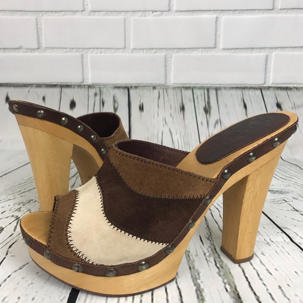 Miu Miu Block Heel Clog open toe leather Platform - Picture 1 of 8